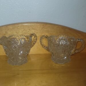 Pressed Glass Sugar and Creamer Set - Clear